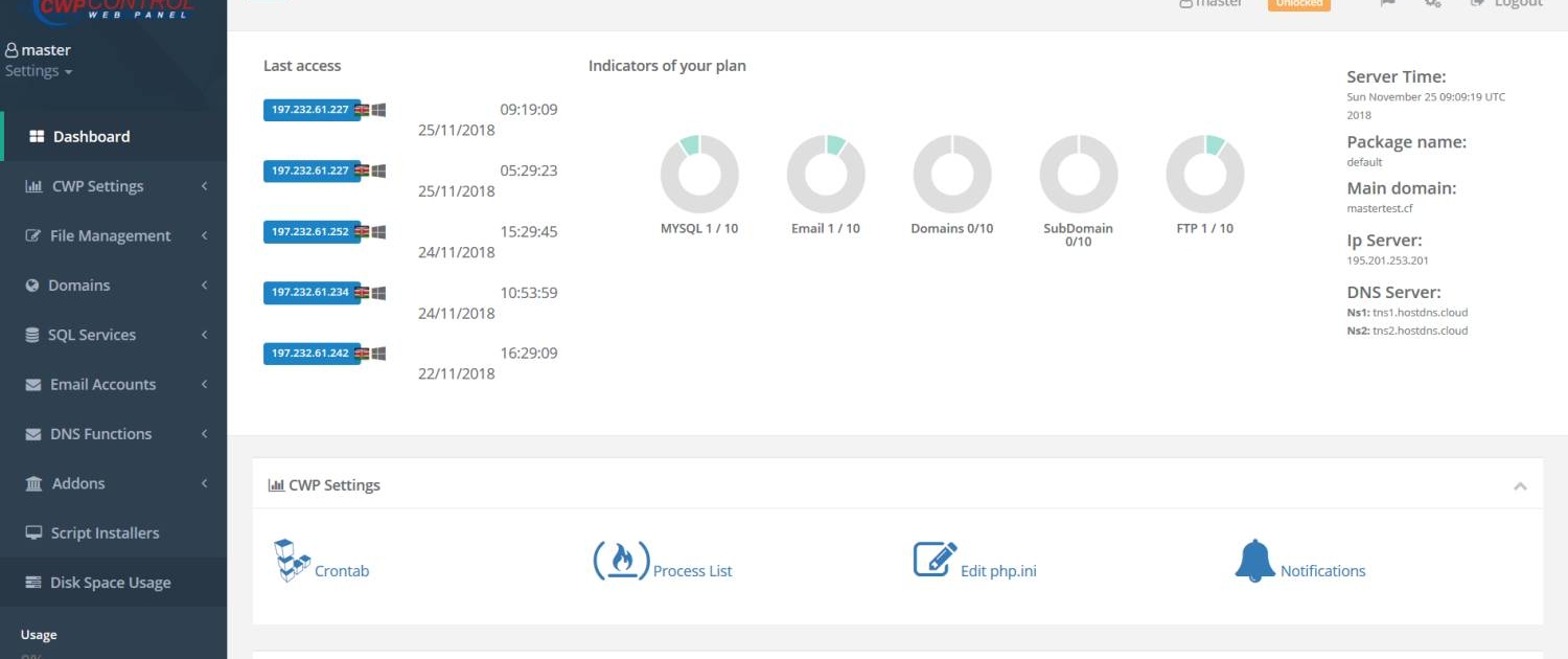 CWP Centos Panel Kullanıcı Yönetim Ekranı CWP Centos Panel Kullanıcı Yönetim Ekranı