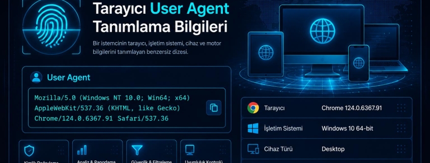 Tarayıcı User Agent Tanımlama Bilgileri aracı, kullandığınız internet tarayıcısı ve cihaz hakkında iletilen teknik bilgileri görüntülemenizi sağlar.