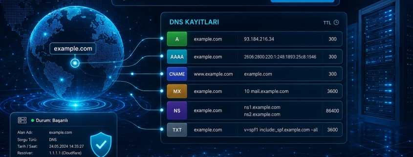 Web Sitesi DNS Yapılandırma Sorgulama aracı, bir alan adına ait DNS kayıtlarını hızlı ve kolay şekilde görüntülemenizi sağlar.